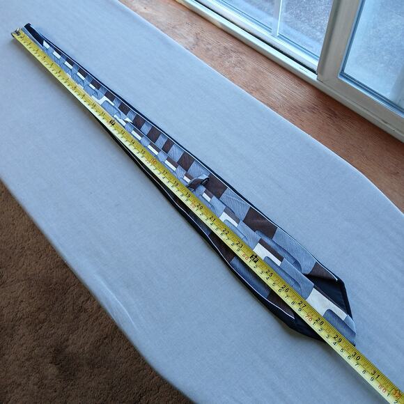 Vintage Y2K Silk Neck Tie geometric grey ribbon brown cream black wood texture - Picture 10 of 14